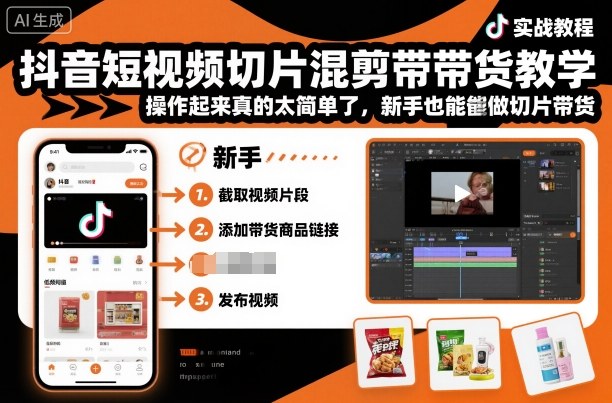 抖音短视频切片混剪带货教学，操作起来真的太简单了，新手也能做切片带货-知识创作