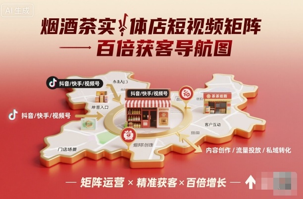 烟酒茶实体店短视频矩阵百倍获客导航图-知识创作