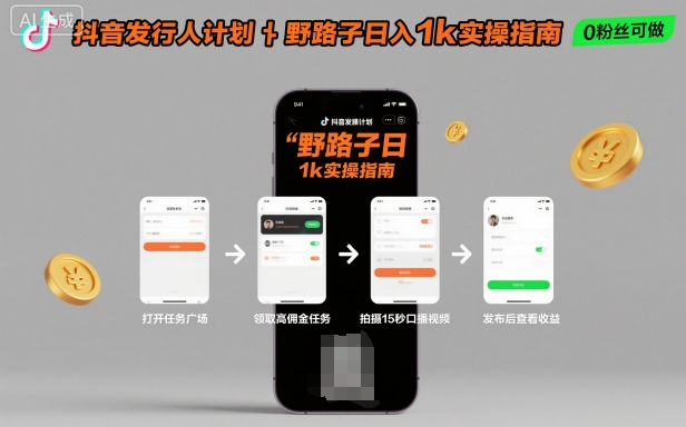 抖音发行人计划全新野路子玩法，随时随地，只要有手机，就能操作，日入1k+【揭秘】-知识创作