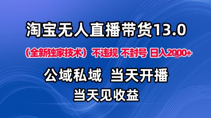 淘宝无人直播13.0，公域私域技术，不封号，不违规布局下半年旺季赛道，日入1K+(独家技术)【揭秘】-知识创作