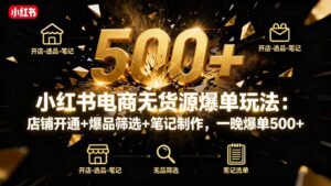 小红书电商无货源爆单玩法：店铺开通+爆品筛选+笔记制作，一晚爆单500+-知识创作