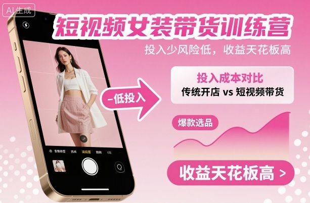 短视频女装带货训练营，投入少风险低，收益天花板高-知识创作