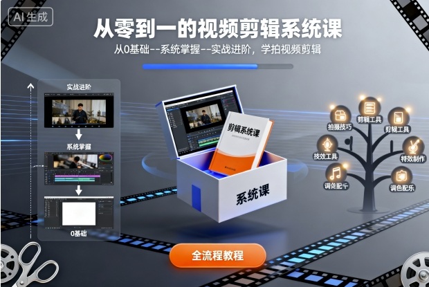 从零到一的视频剪辑系统课，从0基础–系统掌握–实战进阶，学拍视频剪辑-知识创作