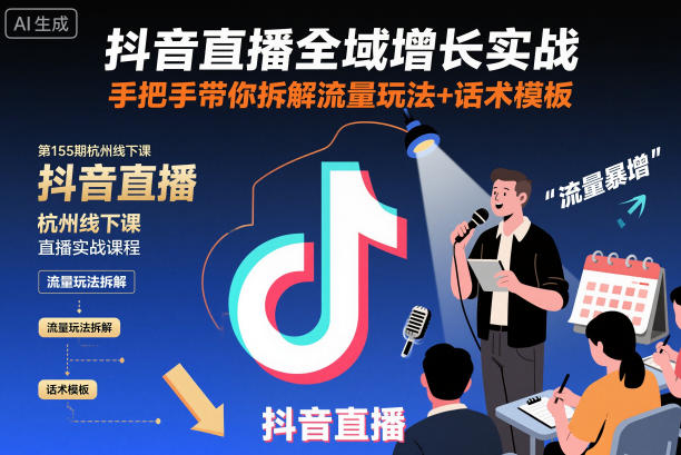 抖音直播全域增长实战第155期杭州线下课，手把手带你拆解流量玩法+话术模板-知识创作