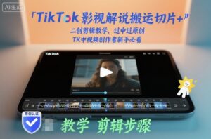 TikTok影视解说搬运切片+二创剪辑教学，过中过原创，TK中视频创作者新手必看-知识创作