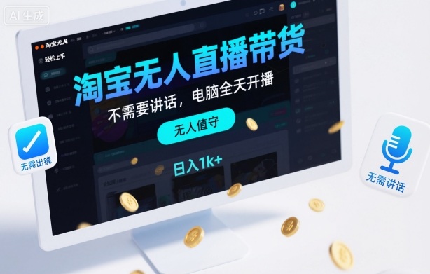 淘宝无人直播带货，不需要出镜，不需要讲话，电脑全天开播，轻松上手，日入1k+【揭秘】-知识创作
