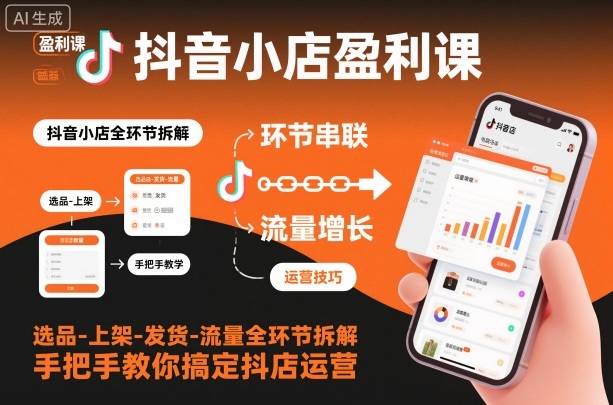 抖音小店盈利课-选品-上架-发货-流量全环节拆解，手把手教你搞定抖店运营-知识创作