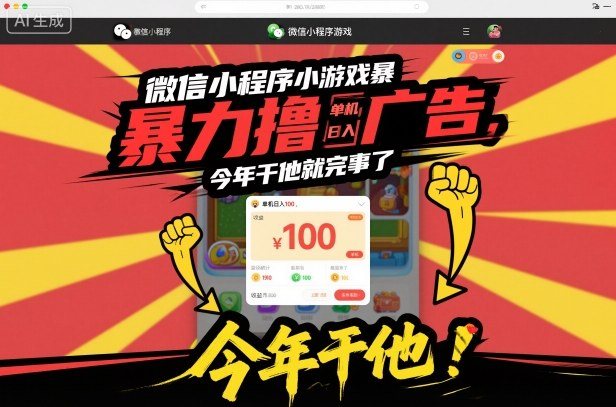 微信小程序小游戏暴力撸广告，单机日入100，今年干他就完事了-知识创作