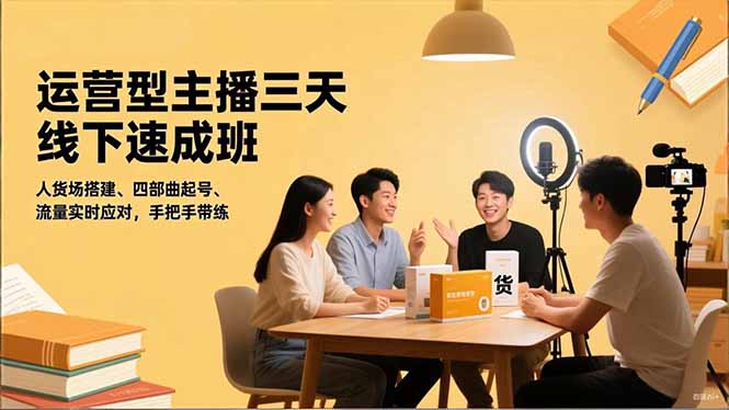 运营型主播三天线下班，人货场搭建,四部曲起号,流量实时应对，手把手带练-知识创作