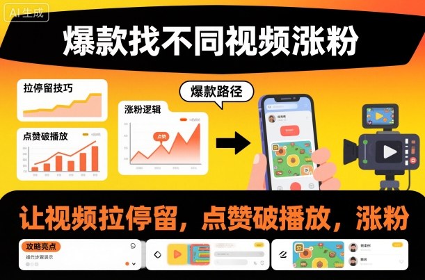 爆款找不同视频涨粉，让视频拉停留，实现点赞，破播放，涨粉-知识创作