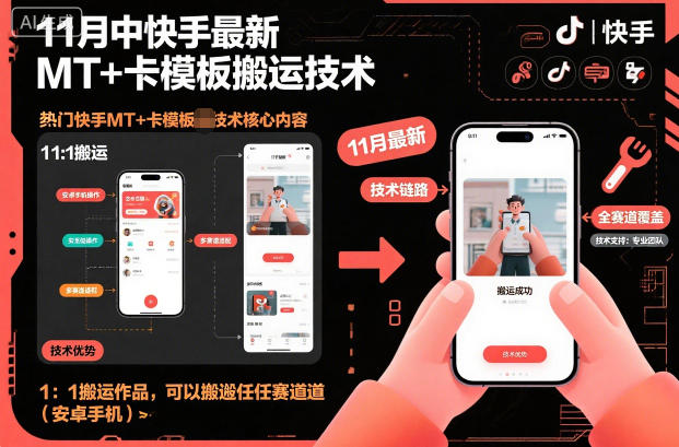 11月中快手最新MT+卡模板搬运技术，1：1搬运作品，可以搬运任何赛道(安卓手机)-知识创作