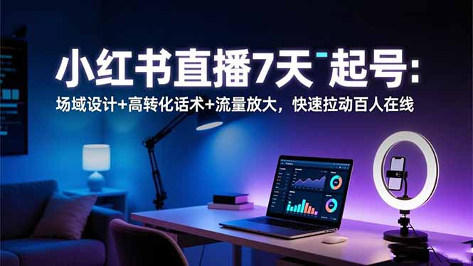 小红书直播7天起号：场域设计+高转化话术+流量放大，快速拉动百人在线-知识创作