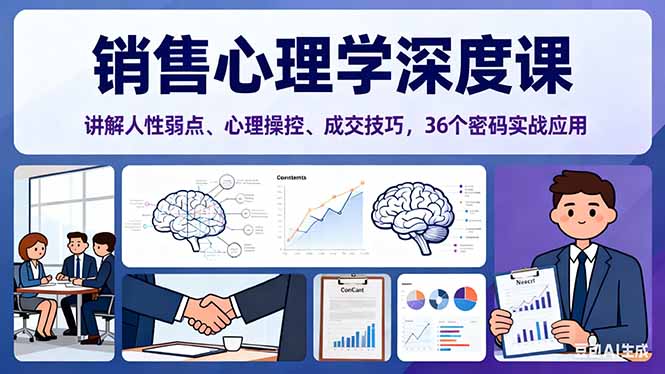 销售心理学深度课，讲解人性弱点、心理操控、成交技巧，36个密码实战应用-知识创作