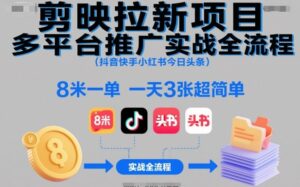 剪映拉新项目多平台推广实战全流程(抖音快手小红书今日头条)，8米一单，一天3张超简单-知识创作