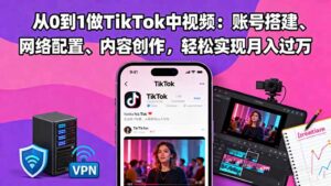 从0到1做TikTok中视频：账号搭建、网络配置、内容创作，轻松实现月入过万-知识创作