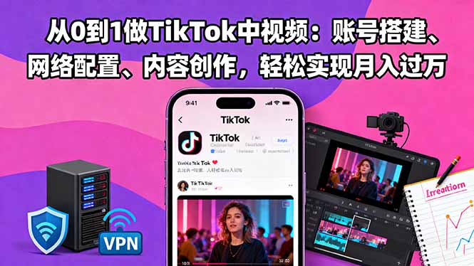 从0到1做TikTok中视频：账号搭建、网络配置、内容创作，轻松实现月入过万-知识创作