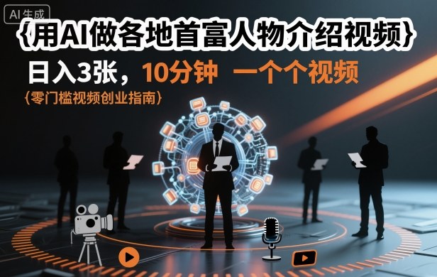 用AI做各地首富人物介绍视频，日入3张，10分钟一个视频-知识创作