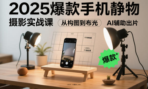 2025爆款手机静物摄影实战课，从构图到布光，不用贵设备，AI辅助出片-知识创作