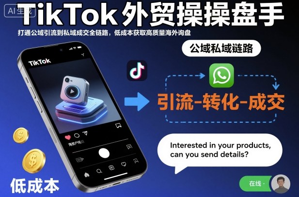TikTok外贸操盘手，打通公域引流到私域成交全链路，低成本获取高质量海外询盘-知识创作