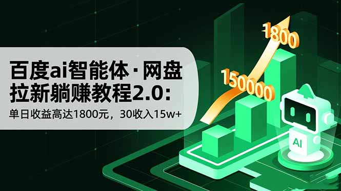 百度ai智能体·网盘拉新躺赚教程2.0：单日收益高达1800元，30收入15w+-知识创作