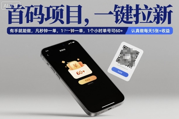 首码项目，一键拉新，有手就能做，几秒钟一单，1个小时单号可60+，认真做每天5张+收益【揭秘】-知识创作