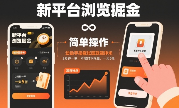 新平台浏览掘金，动动手指截张图就能挣米，2分钟一单，不限时不限量，一天5张【揭秘】-知识创作