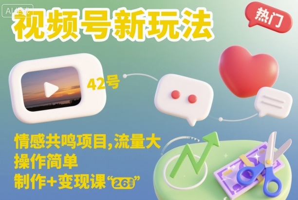 视频号新玩法，情感共鸣项目，流量大，操作简单，制作+变现课-知识创作