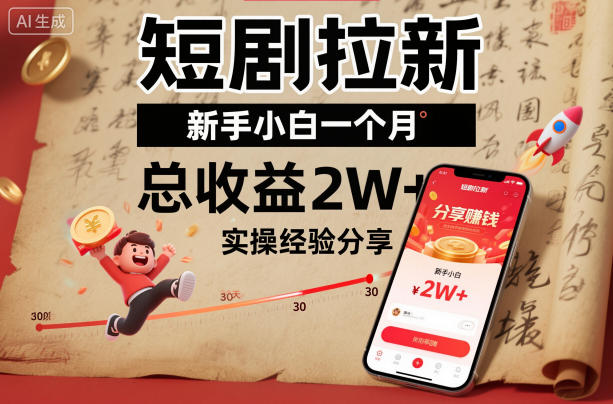 短剧拉新新手小白一个月总收益2W+实操经验分享-知识创作