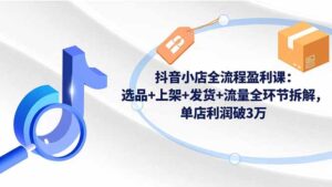 抖音小店全流程盈利课：选品+上架+发货+流量全环节拆解，单店利润破3万-知识创作