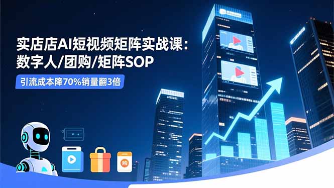 实体店AI短视频矩阵实战课：数字人/团购/矩阵SOP，引流成本降70%销量翻3倍-知识创作