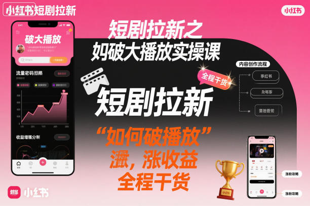 短剧拉新之小红书如何破大播放实操课，如何破播放，涨收益，全程干货-知识创作
