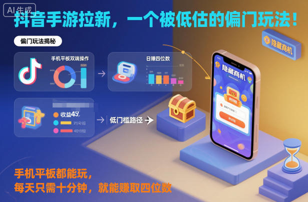 抖音手游拉新，一个被低估的偏门玩法！手机平板都能玩，每天只需十分钟，就能賺取四位数【揭秘】-知识创作