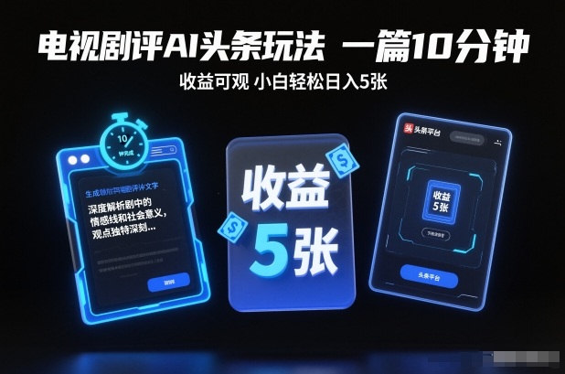 电视剧评AI头条玩法，一篇10分钟，收益可观，小白轻松日入5张+【独家】-知识创作