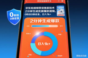 京东短视频带货独家技术，2分钟生成一条优质爆款视频，0粉丝0保证金，日入1k+【揭秘】-知识创作