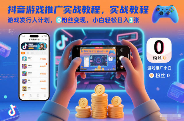 抖音游戏推广实战教程，游戏发行人计划，0粉丝变现，小白轻松日入3张-知识创作