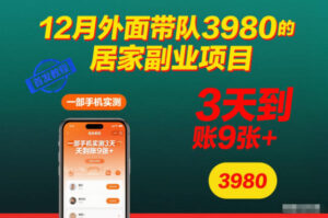 12月外面带队3980的居家副业项目，一部手机实测3天到账9张+，首发教程【揭秘】-知识创作