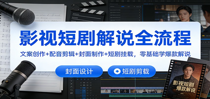 影视短剧解说全流程：文案创作+配音剪辑+封面制作+短剧挂载，零基础学爆款解说-知识创作