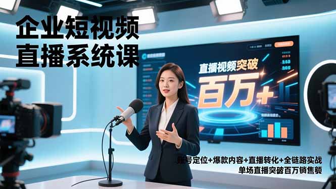 企业短视频直播系统课，账号定位+爆款内容+直播转化+全链路实战，单场直播突破百万销售额-知识创作