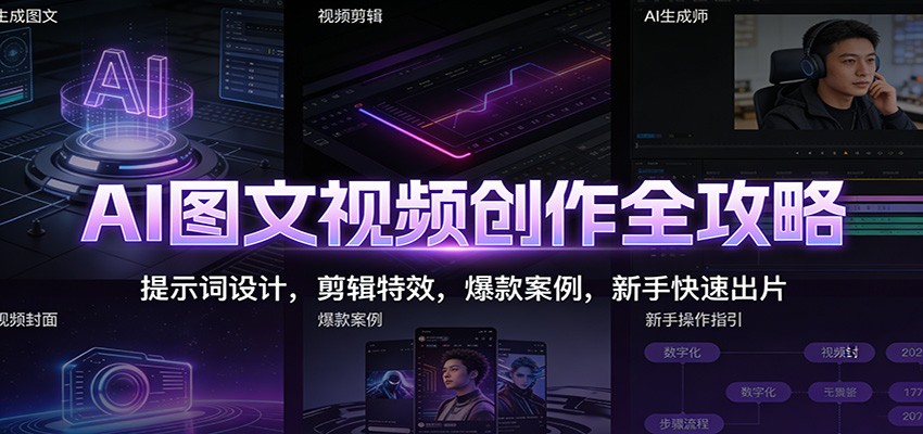 AI图文视频创作全攻略：提示词设计，剪辑特效，爆款案例，新手快速出片-知识创作