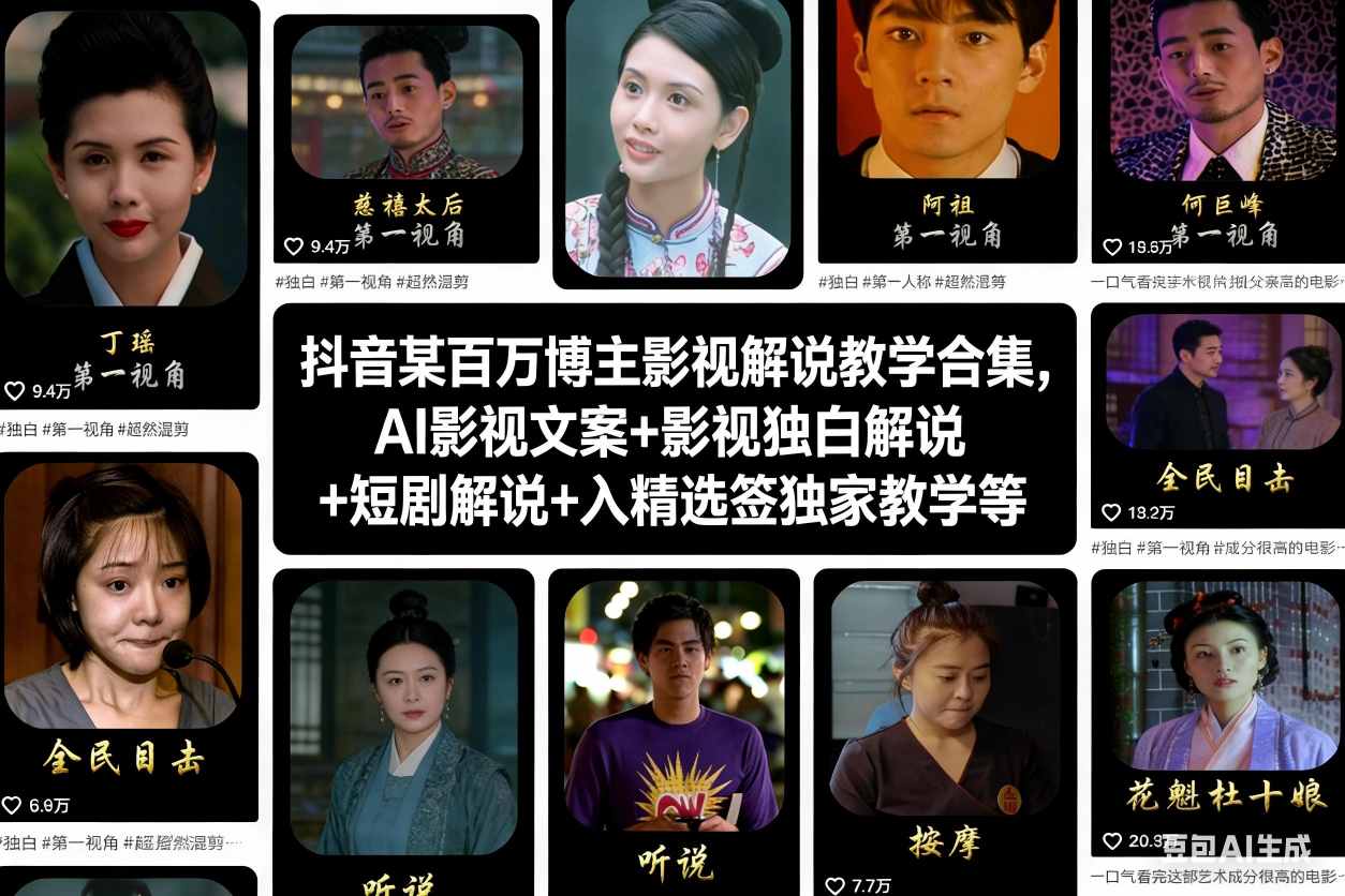 抖音某百万博主影视解说教学合集，AI影视文案+影视独白解说+短剧解说+入精选签独家教学等-知识创作