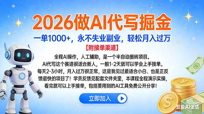 2026做AI代写掘金，一单1000+，永不失业副业，轻松月入过万-知识创作