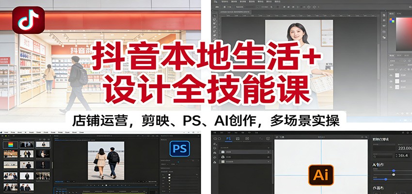 抖音本地生活+设计全技能课：店铺运营，剪映、PS、AI创作，多场景实操-知识创作