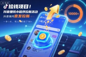 捡钱项目！抖音賺钱小程序拉新活动，抖音端内宣发拉新，一单3米，有人半个月搞了1W+-知识创作