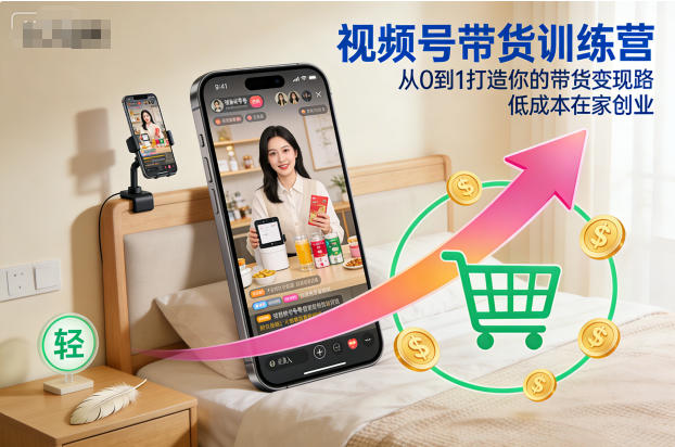 视频号带货训练营，从0到1打造你的带货变现路，低成本在家创业-知识创作