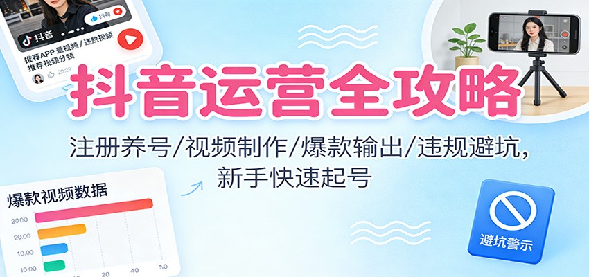 抖音运营全攻略：注册养号/视频制作/爆款输出/违规避坑，新手快速起号-知识创作