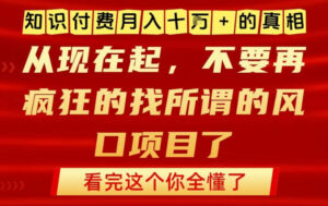 知识付费月入10个W的真相，做网创项目这一个就够了，不要再疯狂的找所谓的风口项目【揭秘】-知识创作