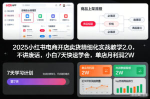 2025小红书电商开店卖货精细化实战教学2.0，不讲废话，小白7天快速学会，单店月利润2W-知识创作