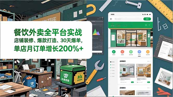 餐饮外卖全平台实战，店铺装修、爆款打造、30天爆单，手把手教学，单店月订单增长200%+-知识创作