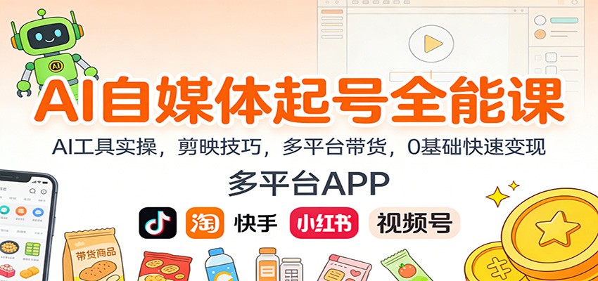 AI自媒体起号全能课：AI工具实操，剪映技巧，多平台带货，0基础快速变现-知识创作