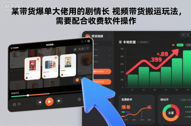 某带货爆单大佬用的剧情长视频带货搬运玩法，需要配合收费软件操作-知识创作